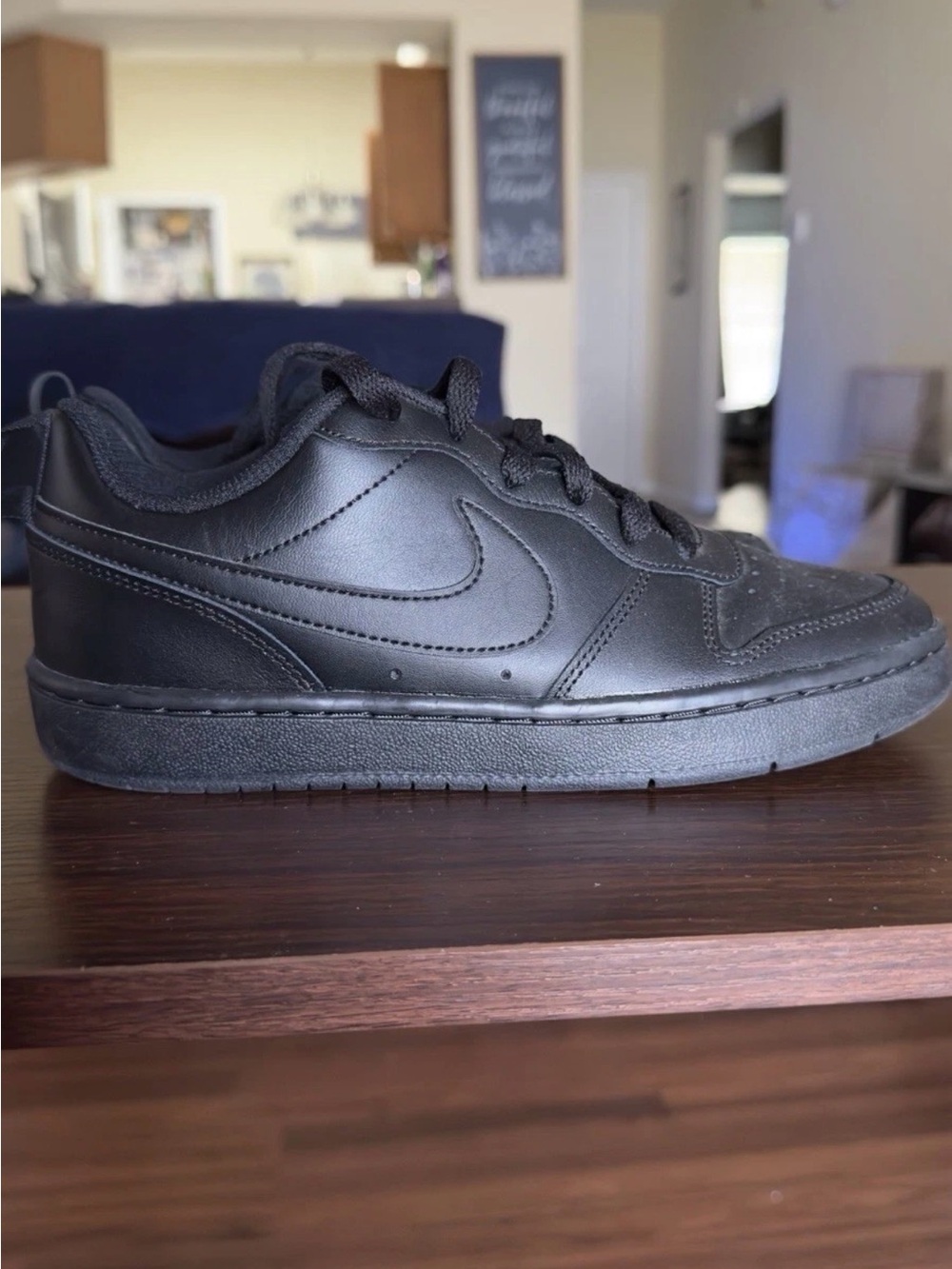 Nike Court Borough Low Youth Low Top Lace-Up Sneakers Solid Black Rubber Outsole
